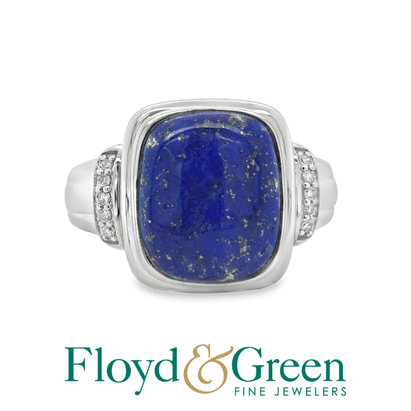 Sterling Silver Diamond and Lapis Ring, Size 8, 7.1g