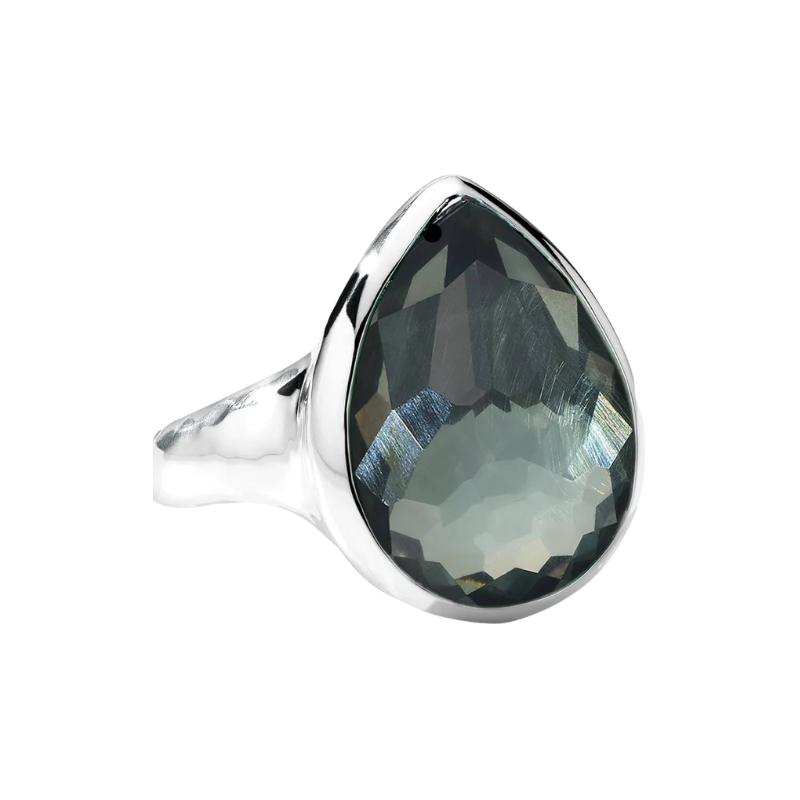925 Rock Candy Medium Teardrop Ring in Blue Topaz and Pyrite Doublet Size 7.25
