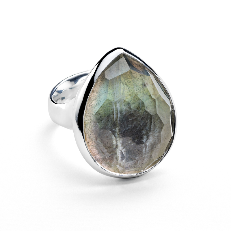 Lucente 925 Rock Candy® Medium Teardrop Ring in Rock Crystal and Labradorite Doublet Size 7