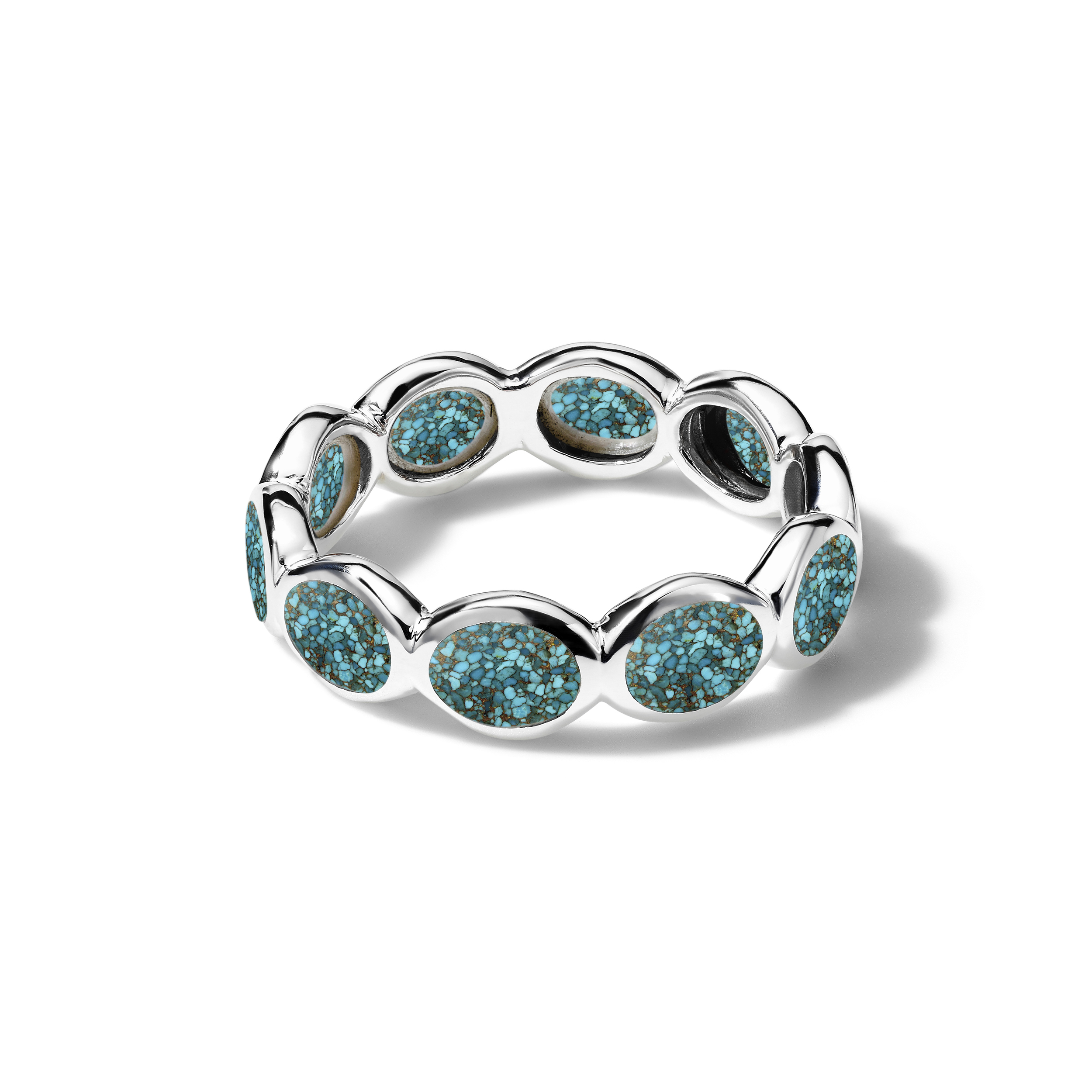925 Polished Rock Candy All-Around Tiny Ovals Ring in Bronze & Mosaic Turquoise Slice Ring Size 7