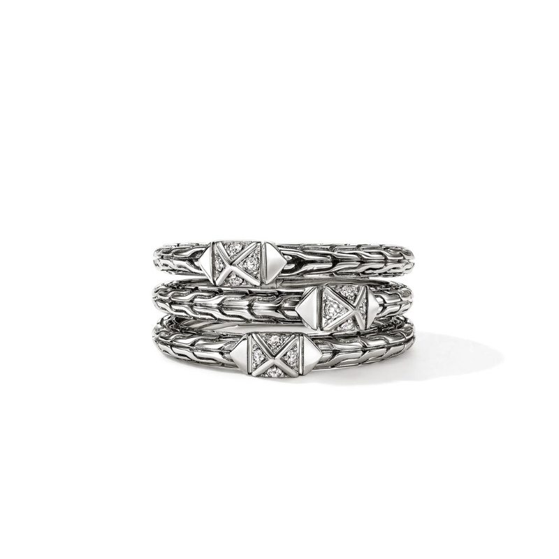 JOHN HARDY Icon Triple Row Diamond Pyramid Ring