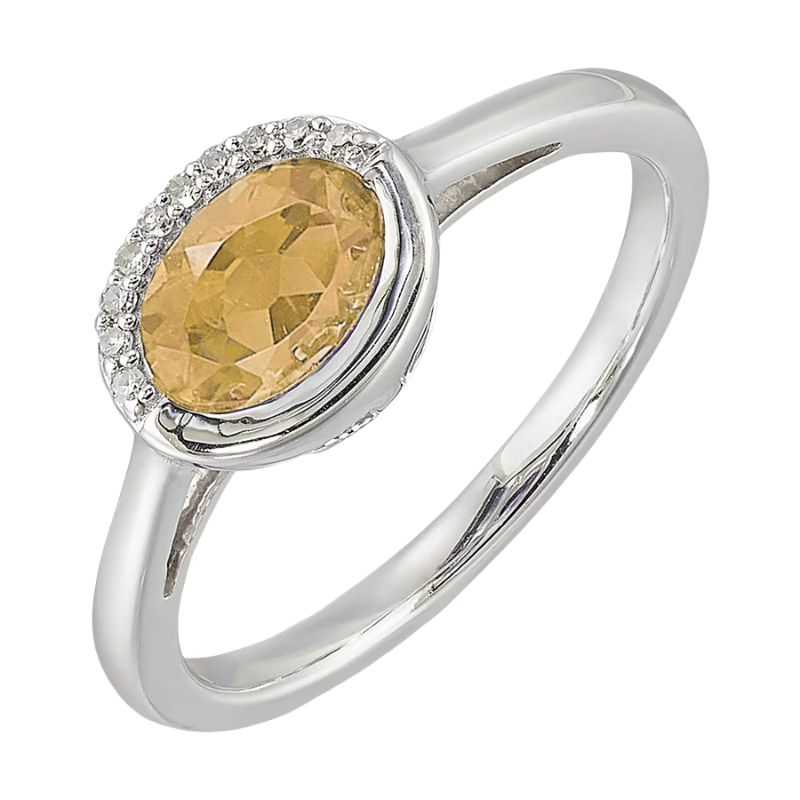 Silver Diamond & Citrine Ring