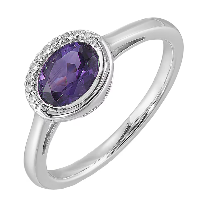 Silver Diamond & Amethyst Ring