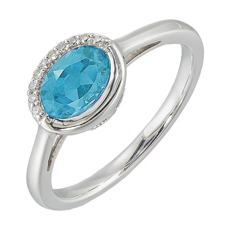 Silver Diamond & Created Aquamarine Ring
