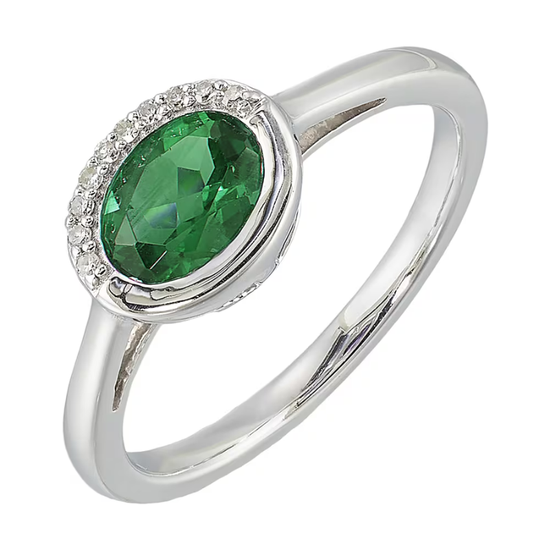 Silver Diamond & Created Emerald Ring
