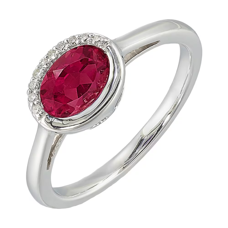 Silver Diamond & Created Ruby Ring