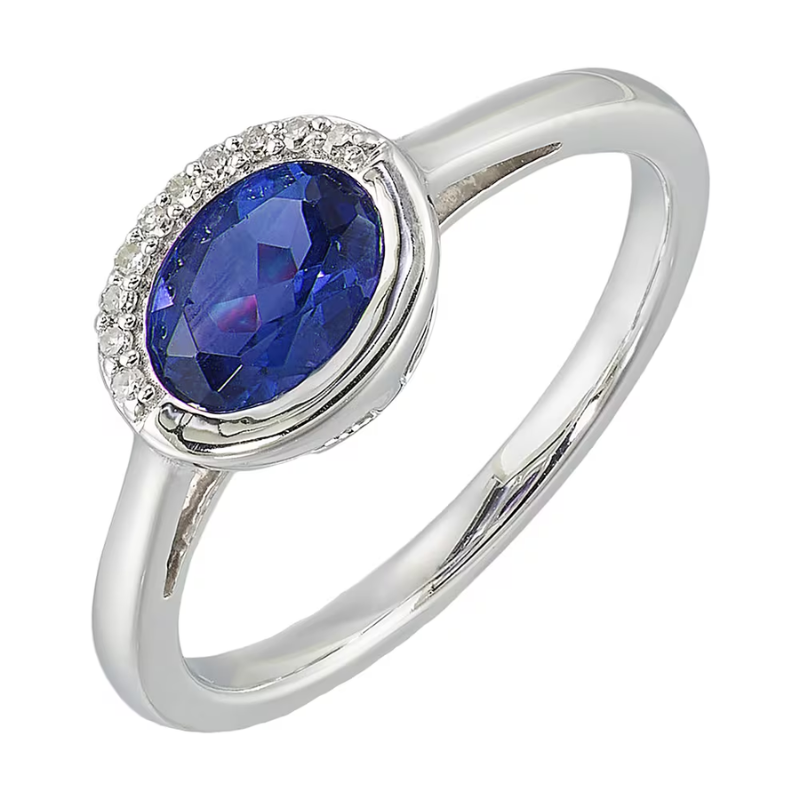 Silver Diamond & Created Sapphire Ring