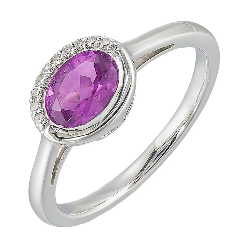 Silver Diamond and Pink Tourmaline Ring