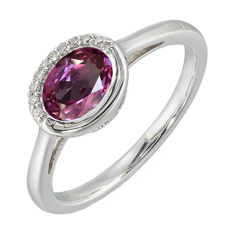 Silver Diamond & Synthetic Alexandrite Ring