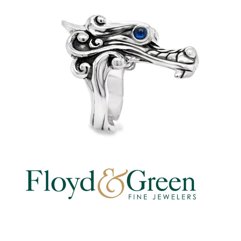 John Hardy Sterling Silver Naga Ring with Blue Sapphire Eyes, Size 11.5