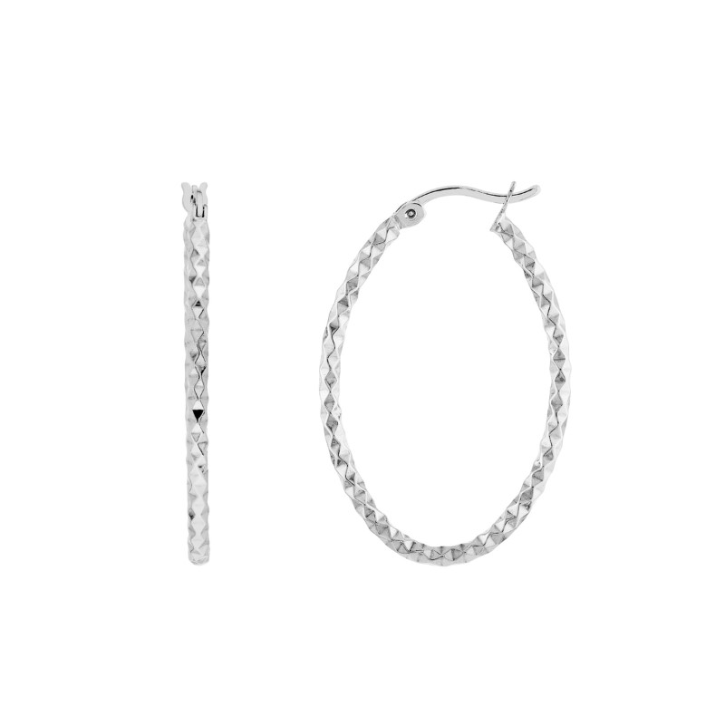 Oval Diamond Cut Hoop Earrings