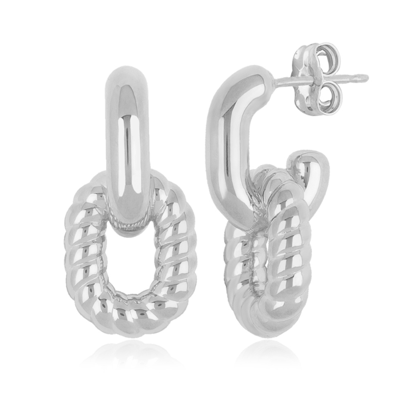SS Small Oval Twist Double Link Earrings