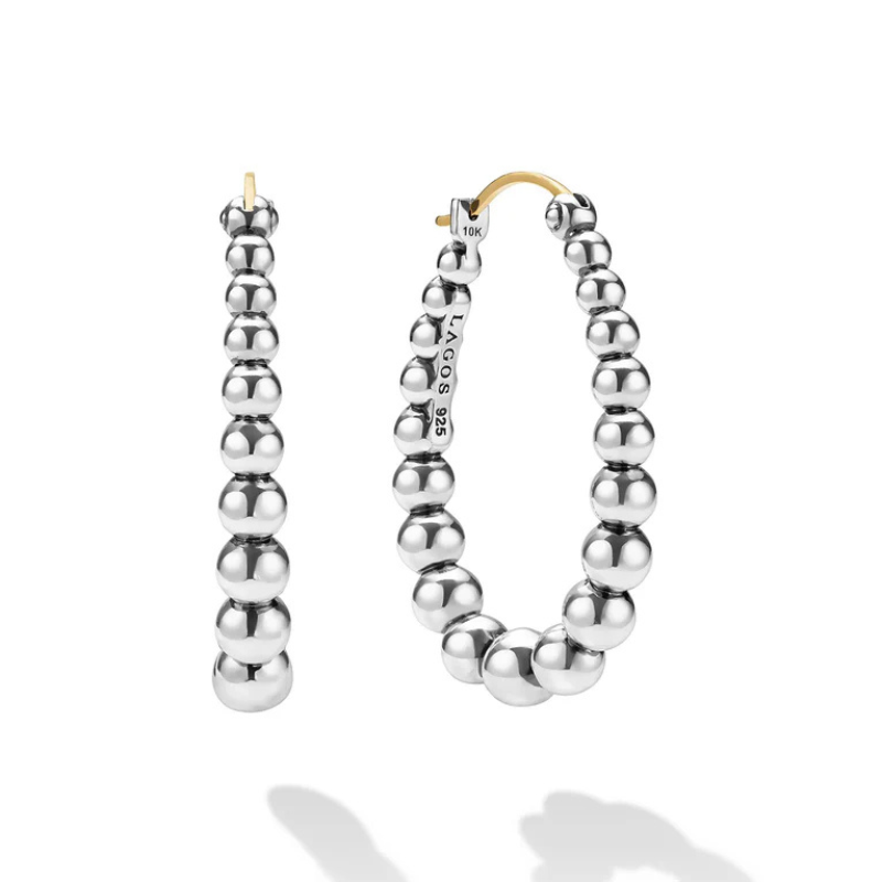 SS Caviar Bubbly 30x5mm Oval Hoop Earring