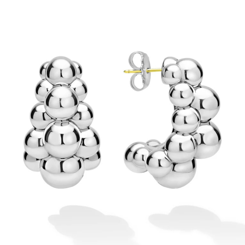 SS Caviar Bubbly 35x21mm Electroform Drop Earring