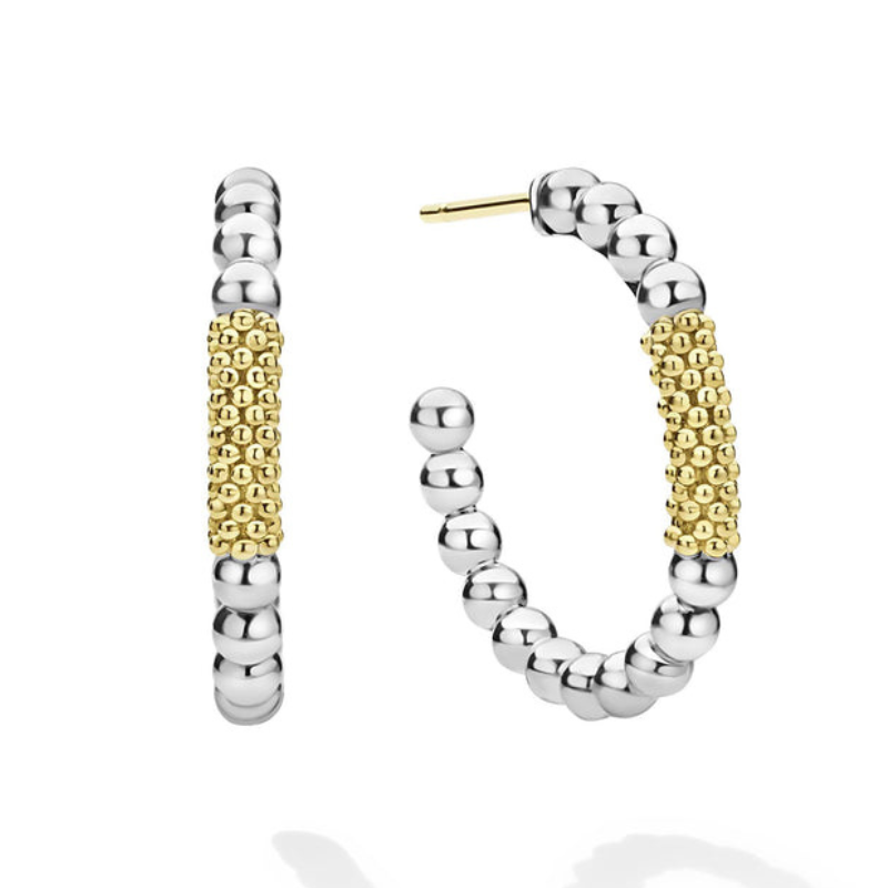 SS/18K Cav Icon 25x2mm w Bar Hoop Earrings
