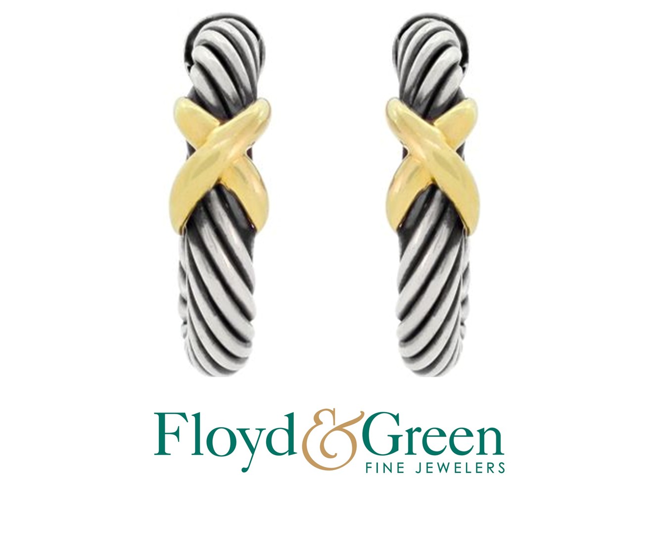 David Yurman Sterling Silver & 14KY X Hoop Cable Earrings