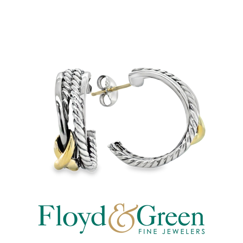 David Yurman Sterling Silver & 18KY J-Hoop Earrings