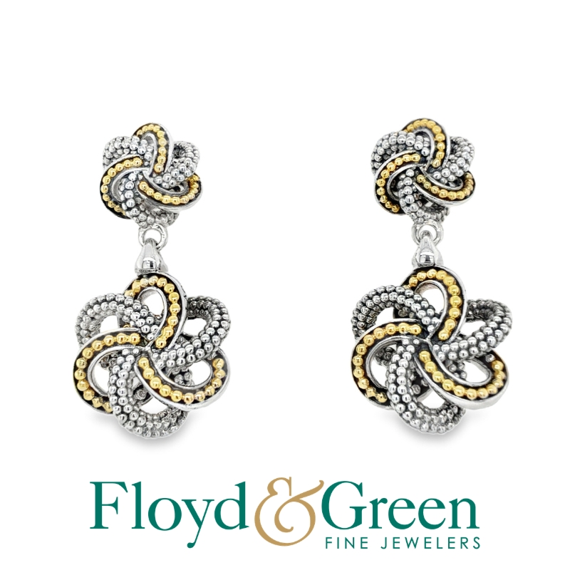 Lagos Sterling Silver and 18KY Two-Tone Love Knot Drop Earrings ** RETAIL CORRECT