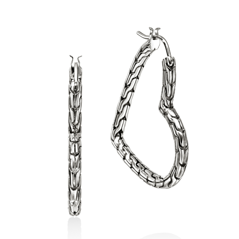 JOHN HARDY JH Essentials Carved Chain Heart Hoop Earrings