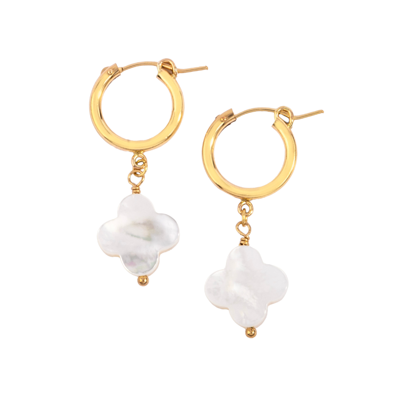 Mother of Pearl Clover Hoop Earrings
