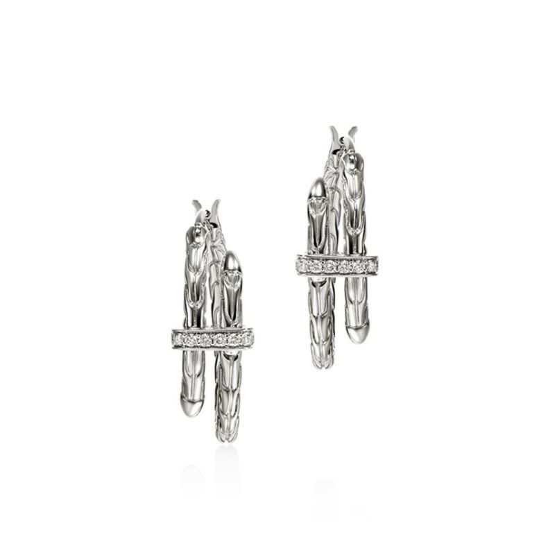 JOHN HARDY Spear Bypass Diamond Hoop Earrings