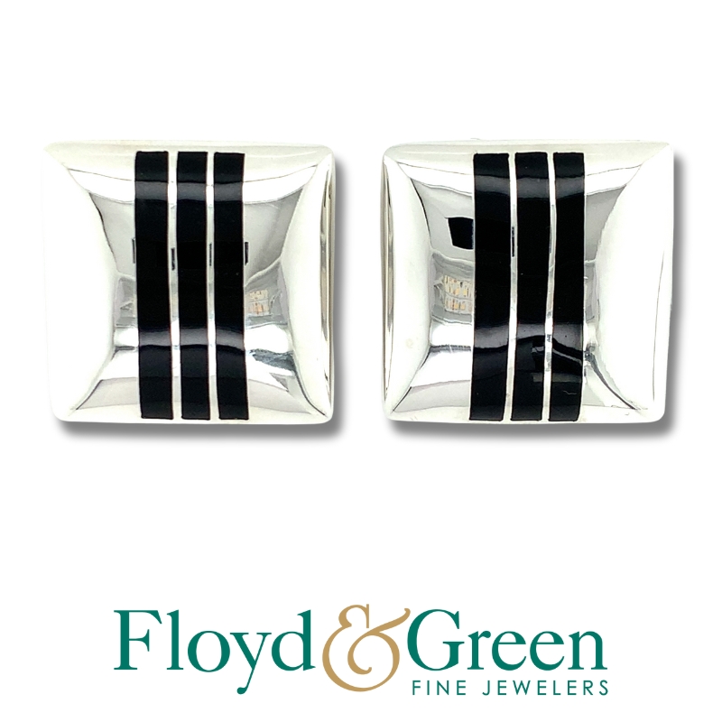 Black Onyx Stripe Earrings
