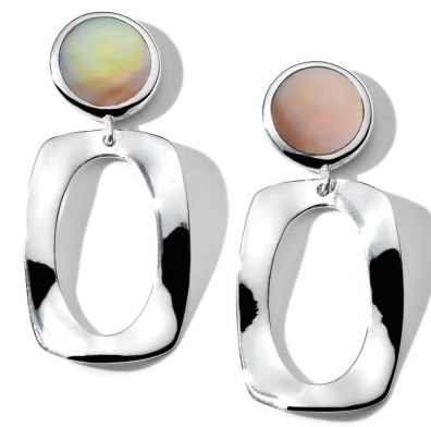 SS Polished Rock Candy Small Dot & Frame Post Earrings in Brown Shell