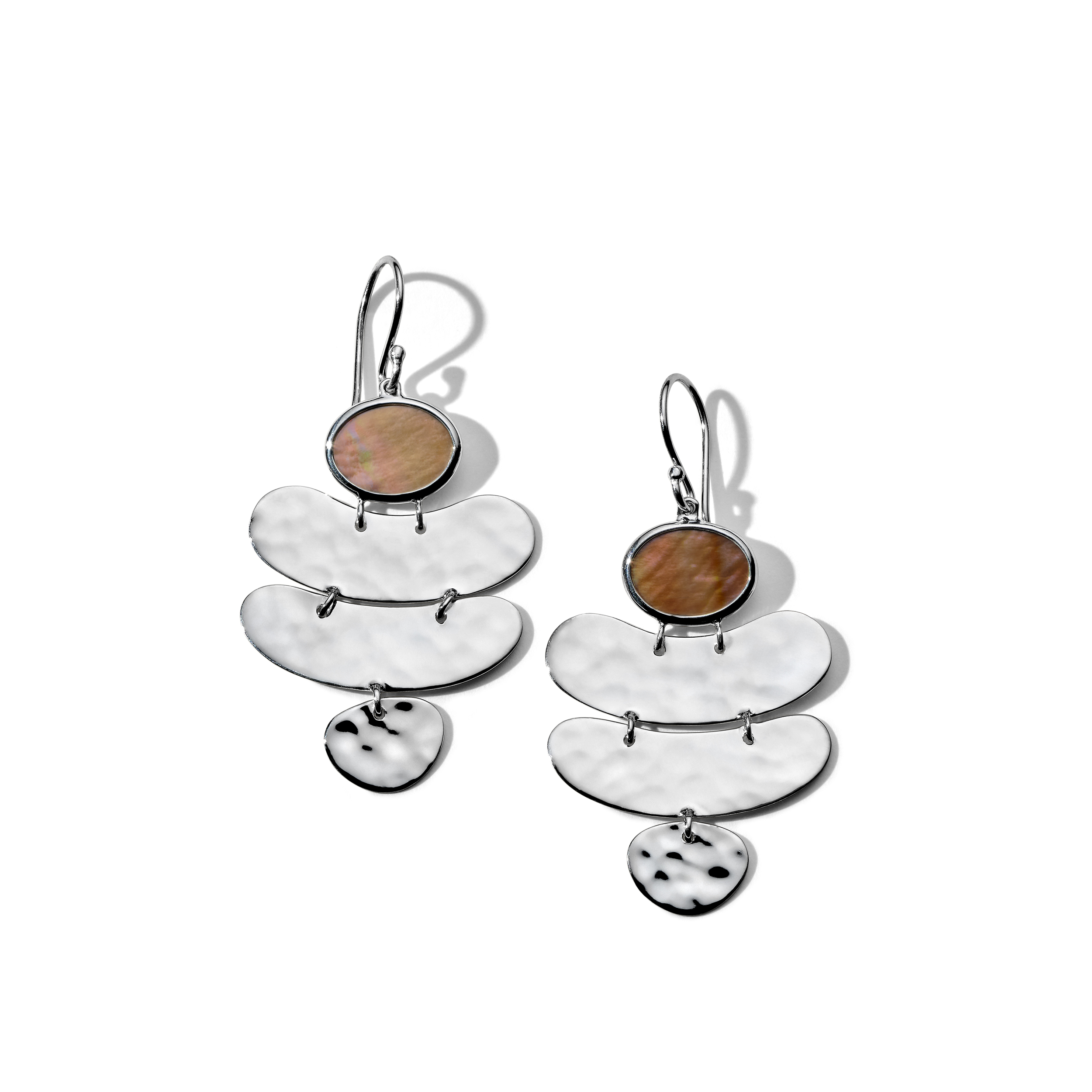 SS Polished Rock Candy Small Multi-Segment Earrings in Brown Shell