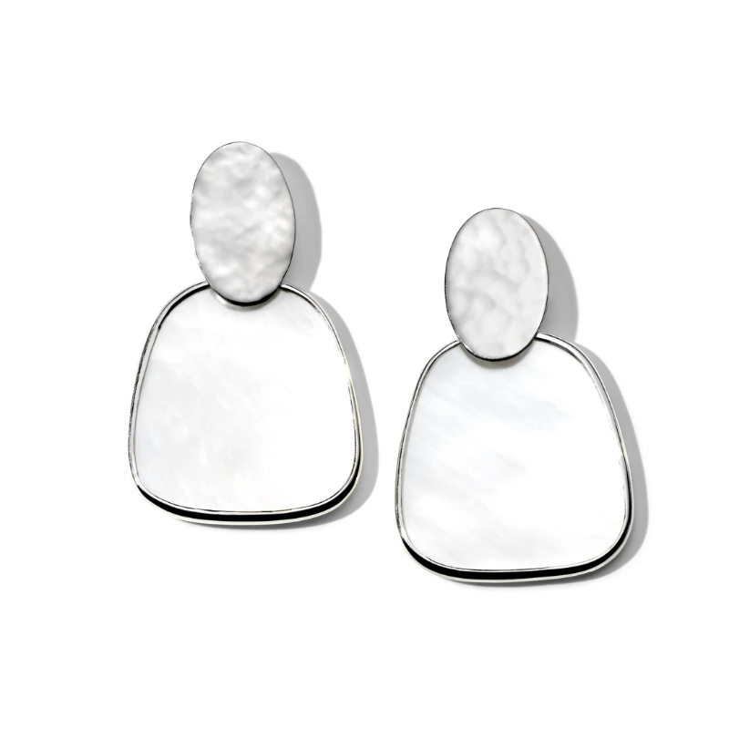 SS Polished Rock Candy Crinkle Oval Post Earrings in Mother-of-Pearl