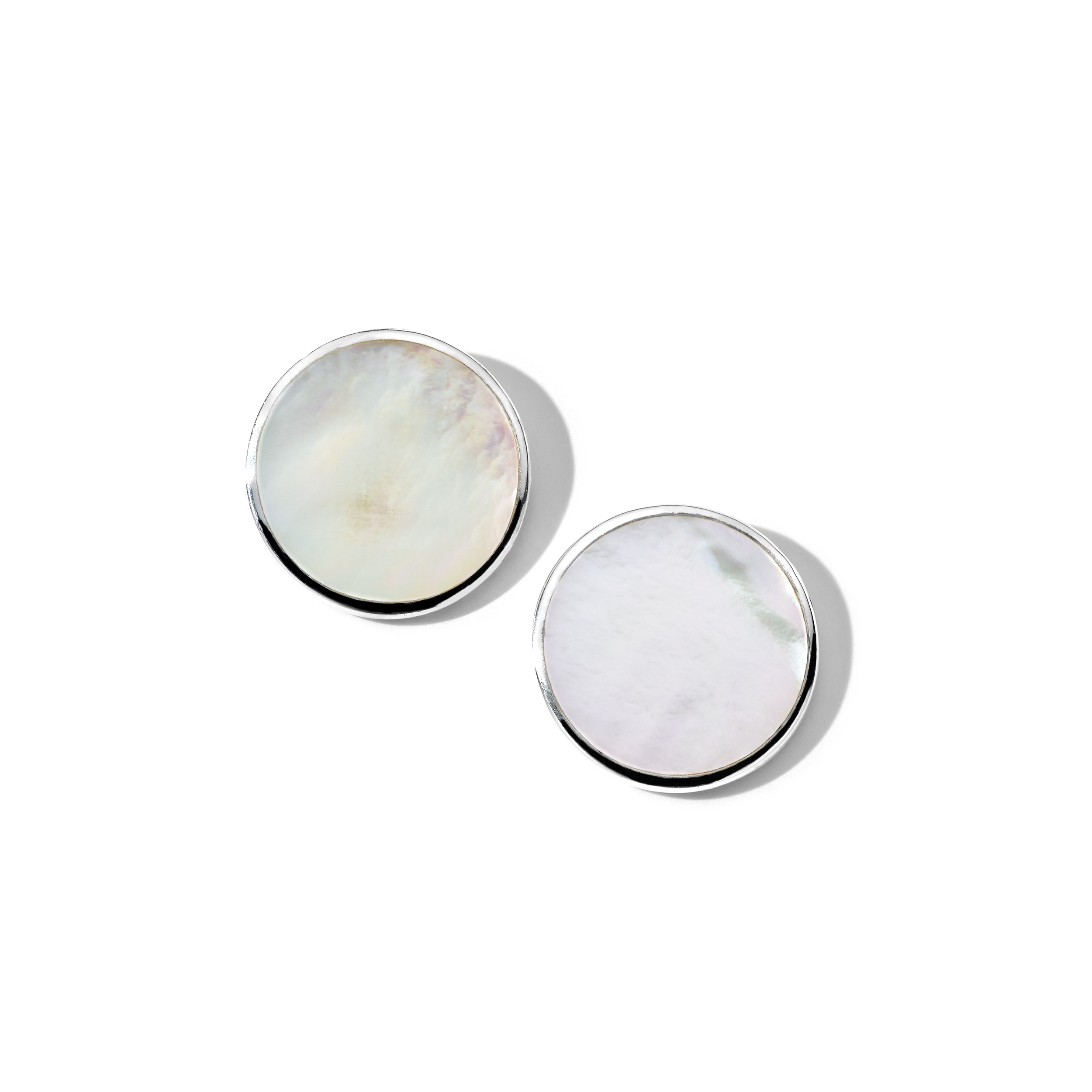 SS Polished Rock Candy Large Round Stud Earrings in Mother-of-Pearl