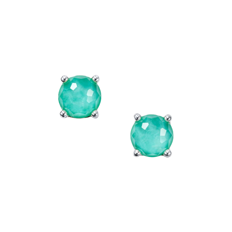 SS Rock Candy Mini Stud Earrings in Rock Crystal &Turquoise