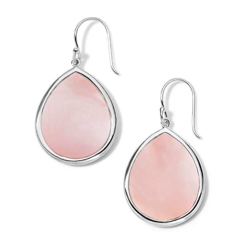 SS Polished Rock Candy Small Teardrop Earrings w/ Pink Shell