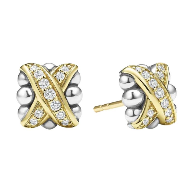 LAGOS Embrace Two-Tone X Diamond Stud Earrings