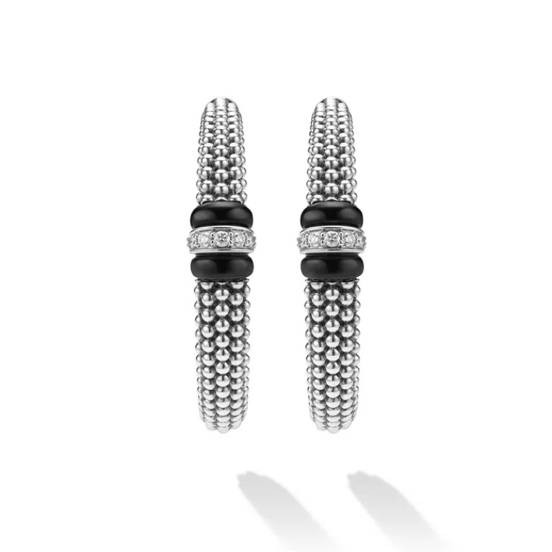 LAGOS Black Caviar Diamond Station Hoop Earrings
