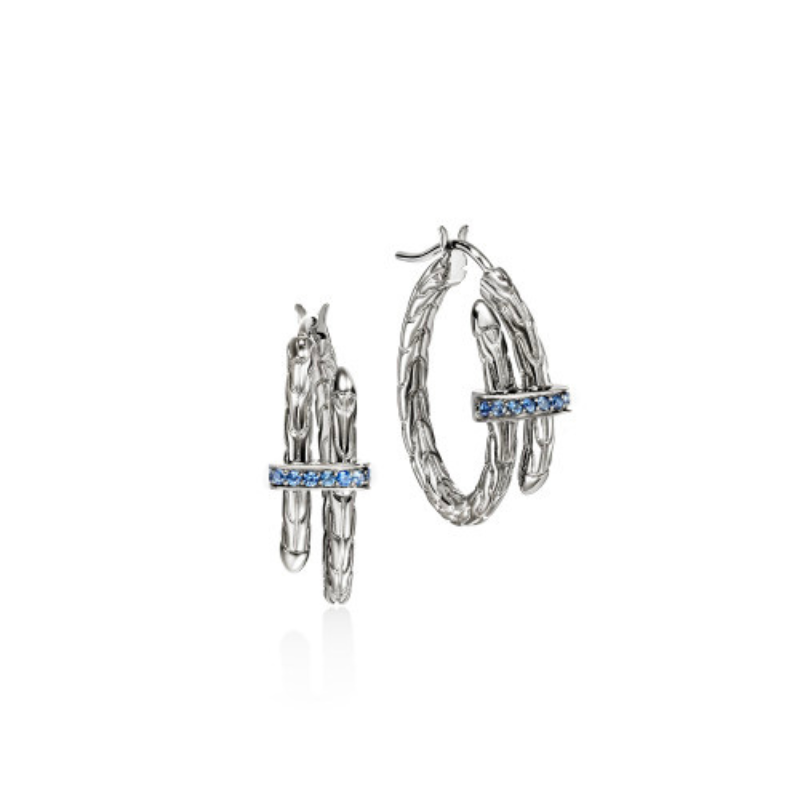 SS Spear Hoop Earrings w/ Blue Sapphire