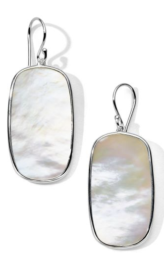 SS Polished Rock Candy Rounded Rectangle Drop Earrings in Mother-of-Pearl