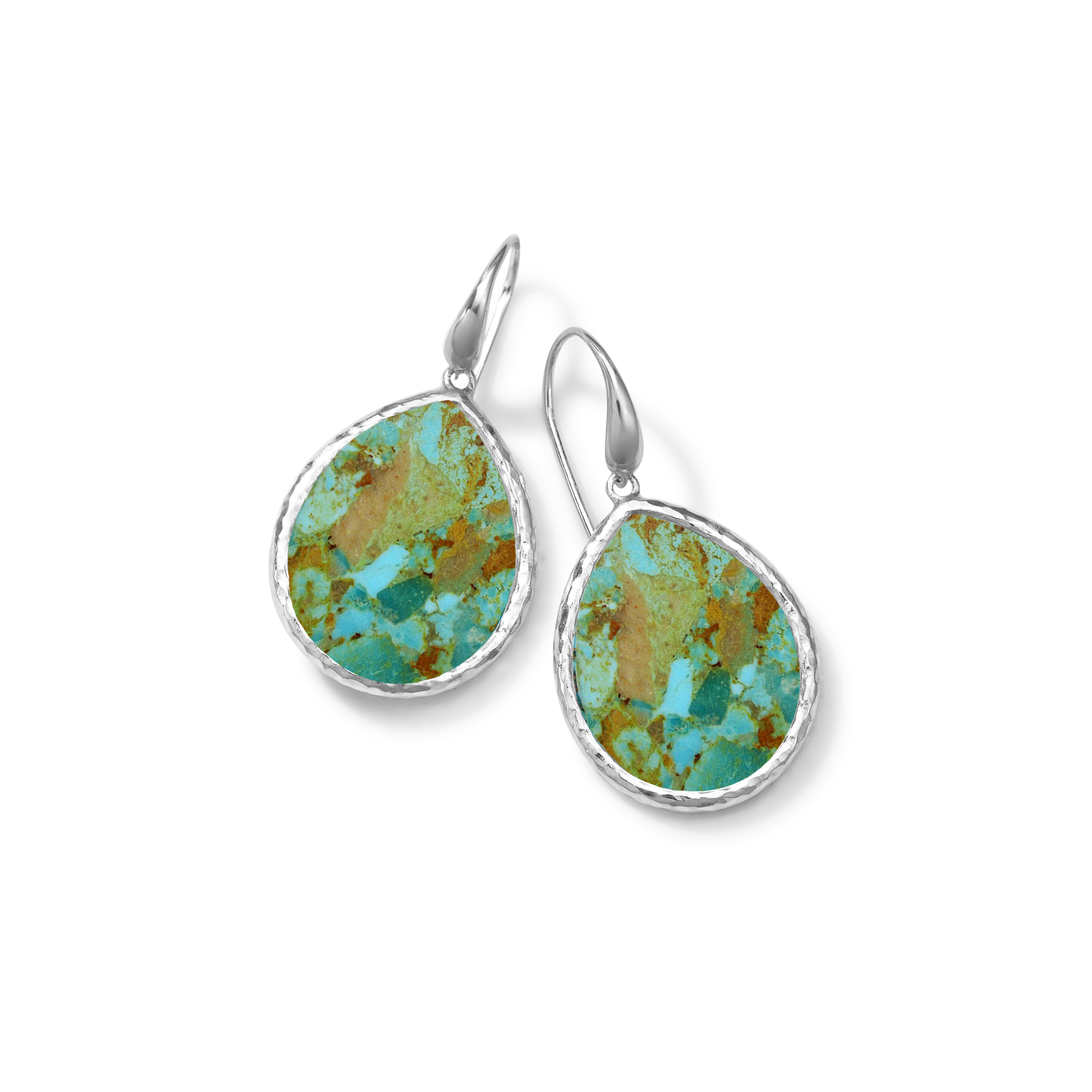 925 Polished Rock Candy Small Teardrop Earrings in Green Turquoise Block Slice