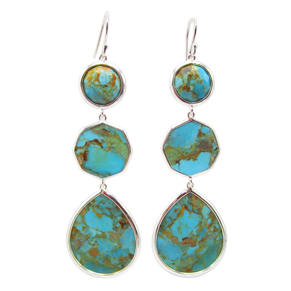 925 Polished Rock Candy Crazy 8's Earrings in Green Turquoise Block Slices