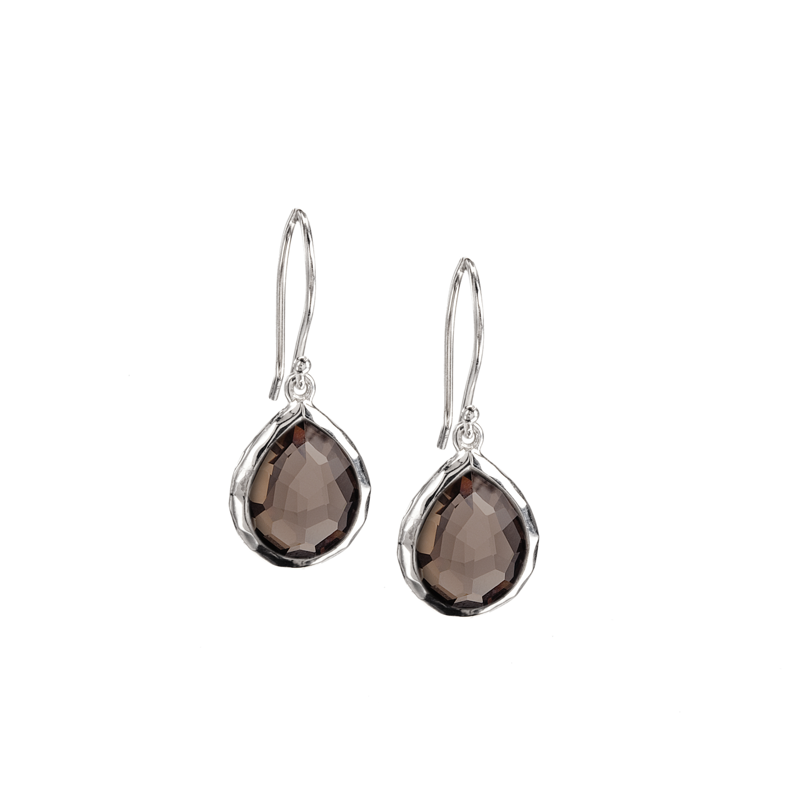 Sterling Silver Teeny Teardrop Earrings in Smokey Quartz