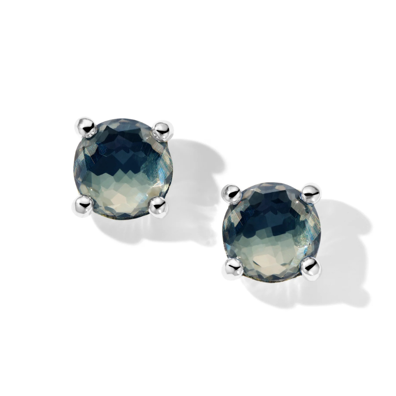 925 Rock Candy Mini Stud Earrings in Blue Topaz and Pyrite Doublet