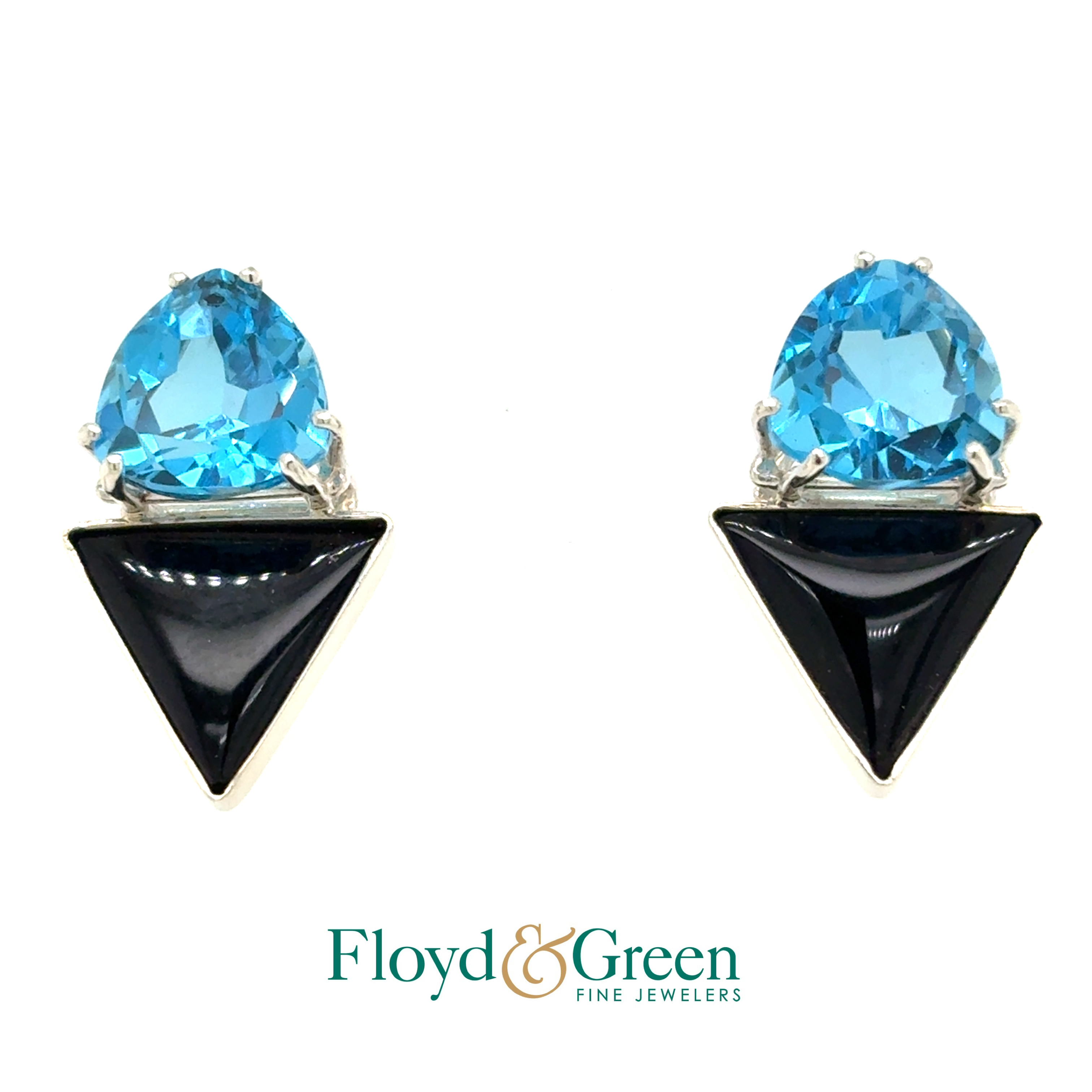 Sterling Silver Blue Topaz and Black Onyx Earrings, 5.1g