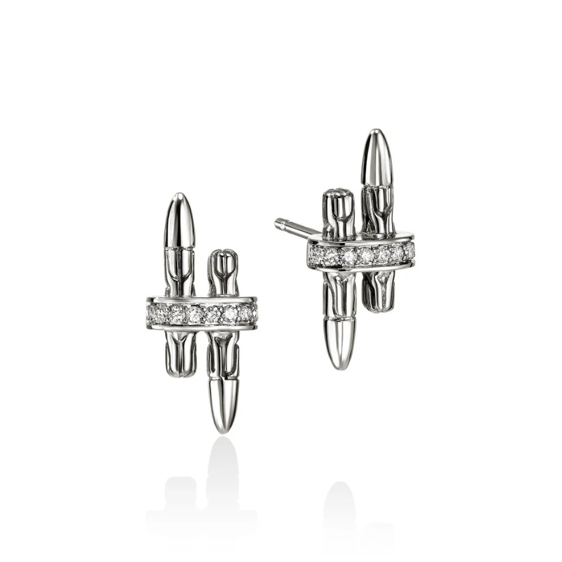 Spear Silver Dia Pave .12ctw Stud Earrings