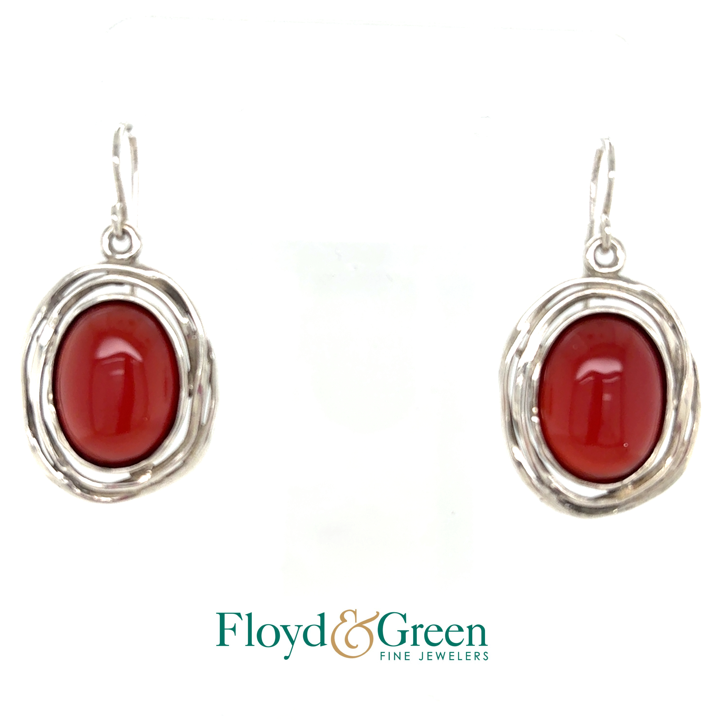 Sterling Silver Orange Jade Dangle Earrings, 9.1g