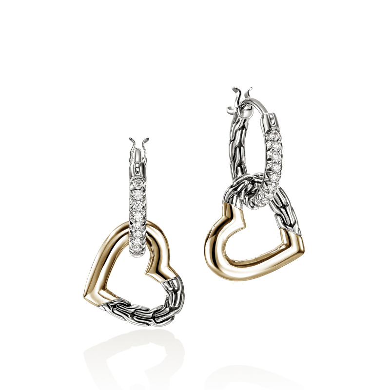 JH Essentials Heart 14K Gold & Silver Diamond Pave (0.16ct) Drop Earrings