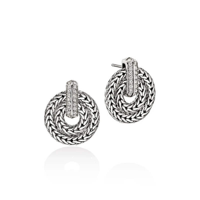 Icon Link Silver Diamond Pave (0.43ct) Drop Earrings