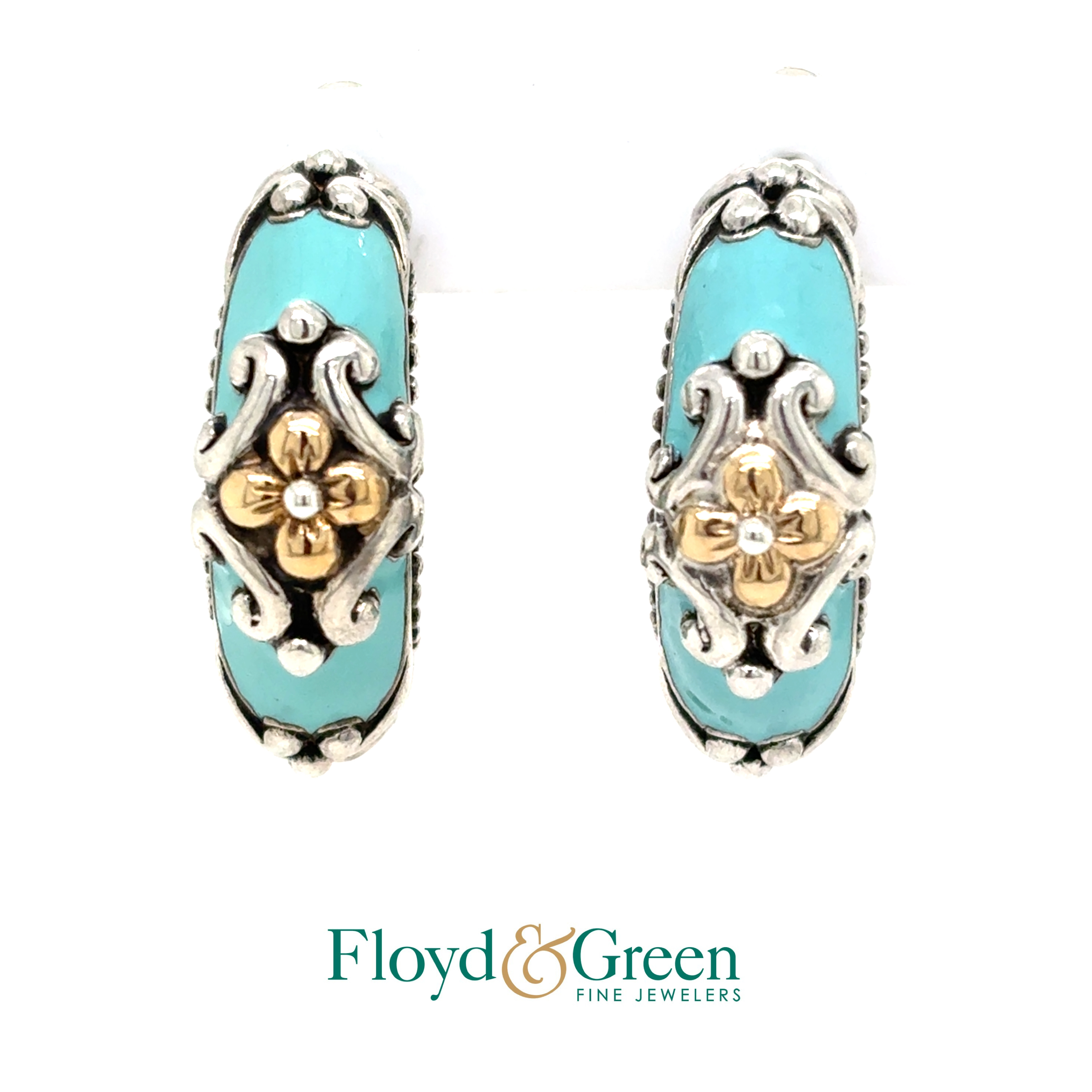 Bixby Sterling Silver & 18KY Turquoise Hoop Earrings, 14.7g