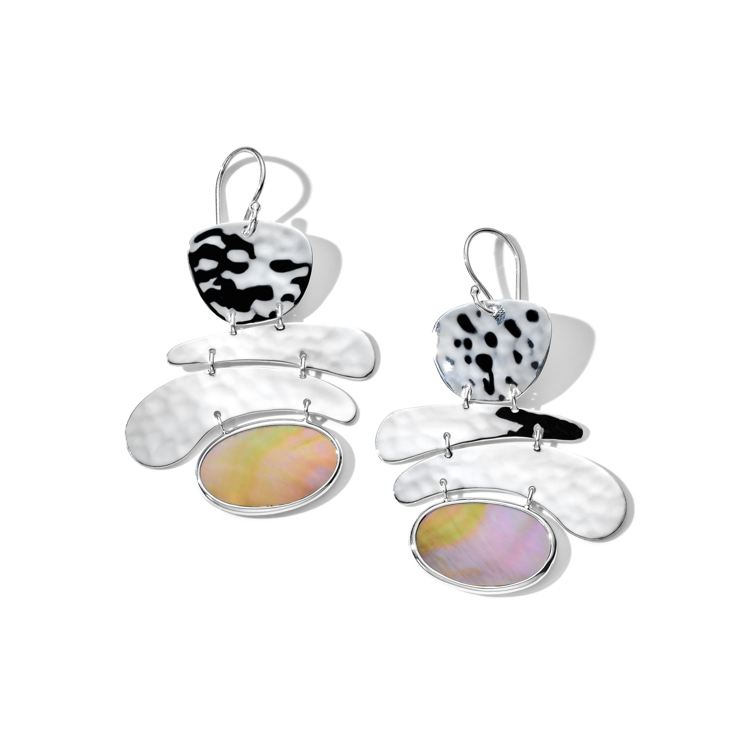 SS Polished Rock Candy Medium Multi-Segment Earrings in Brown Shell