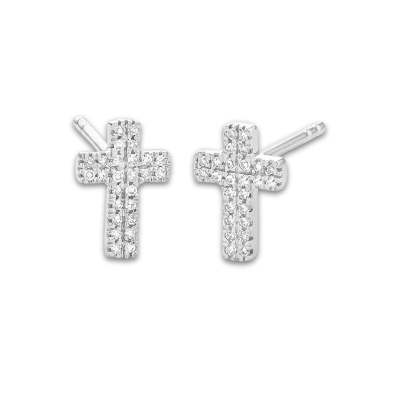 Small Cross Diamond Stud Earrings