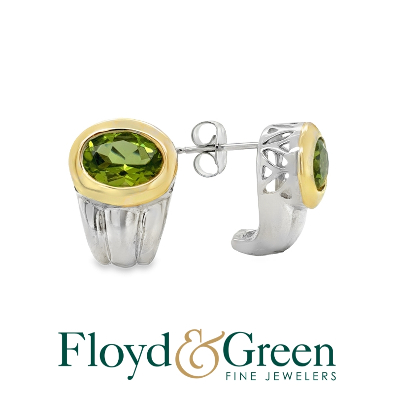 Sterling Silver and 14KY Peridot Earrings, 5.2g