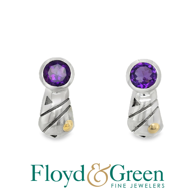 John Antencio Sterling Silver and 18KY Earrings with Amethysts